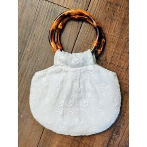 VTG Mini Baby Gap Boho Wooden Handle Eyelet Girls Purse Clutch